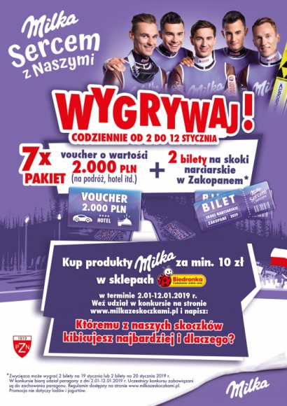 Konkurs konsumencki w ramach kampanii „Milka. Sercem z Naszymi” BIZNES, Konsument - Trwa sezon Pucharu Świata w skokach narciarskich 2018/2019, a wraz z nim ogólnopolska kampania „Milka. Sercem z Naszymi”. Kolejną aktywnością w jej ramach jest organizowany przez markę Milka konkurs konsumencki.